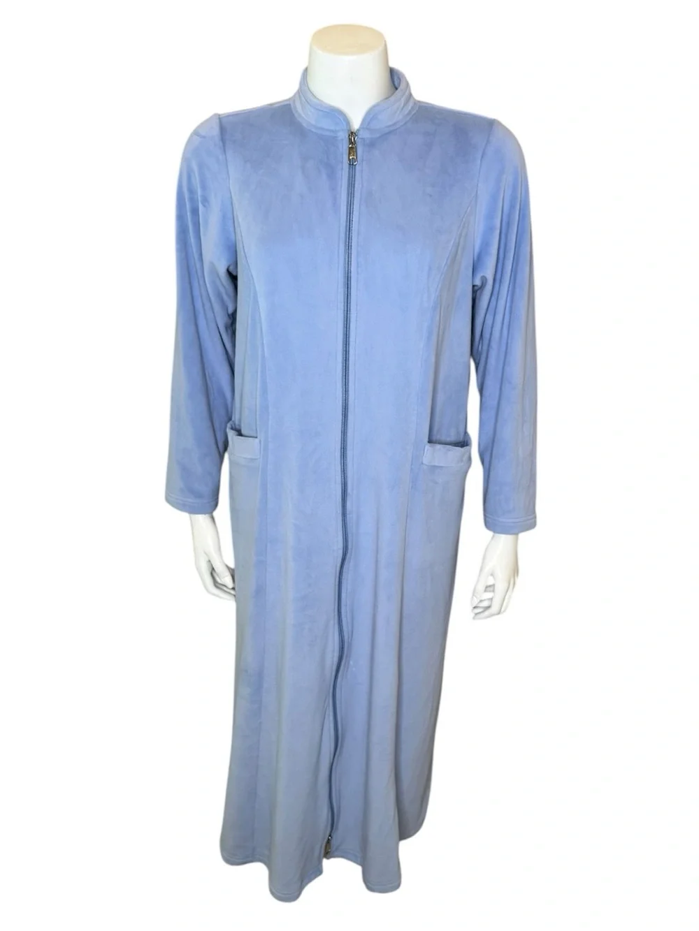 Soft Surroundings Zinfandel Zip Robe PS Petite Small Velour Pockets Blue